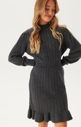VERO MODA Vera LS Short Knit Dress Asphalt Detail:Melange XS