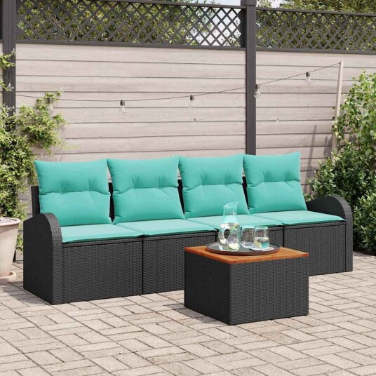 vidaXL Hagesofa Set med lagring 5 pcs Svart og turkis polyrotting