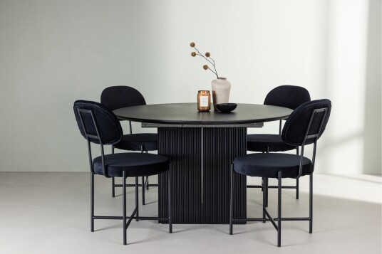 Venture Home Matilda Matgruppe 130 cm Rund med 4 Stella Stoler Sort