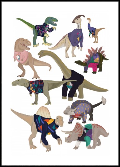 Whimsical Dinosaur Sweaters Plakat / 50x70