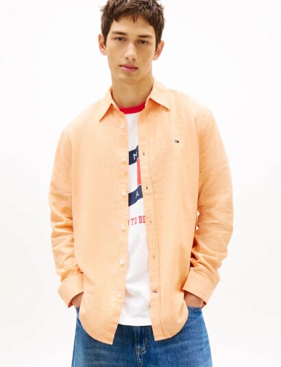 Tommy Jeans Tjm Reg Linen Blend Shirt Ext Orange XXL