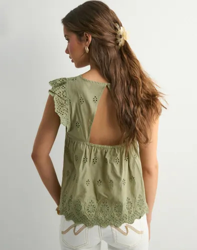 Only - Grønn - Onllou Life Emb S/S Open Back Top P