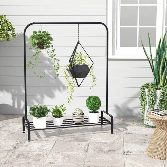 Klesstativ med justerbare føtter & klesstang & oppbevaringsrom 112 x 42 x 145 cm svart
