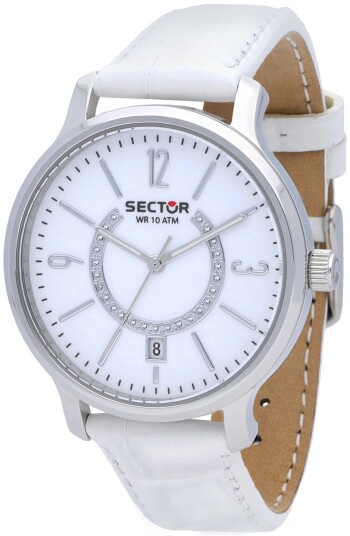 Sector Dameklokke R3251593501 Hvit/Lær Ø38 mm