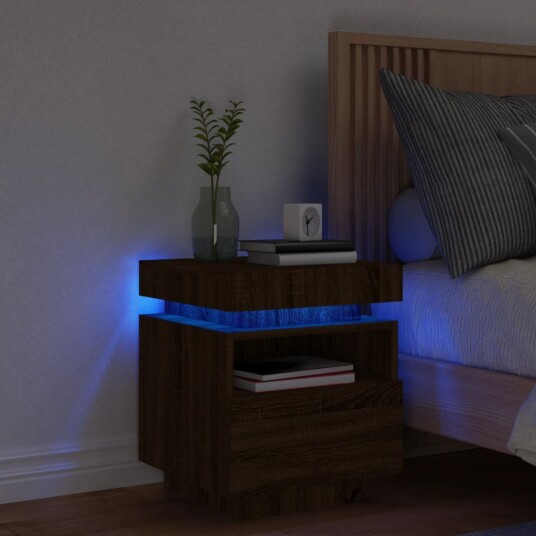  Nattbord med LED brun eik 40x39x48,5 cm 836796
