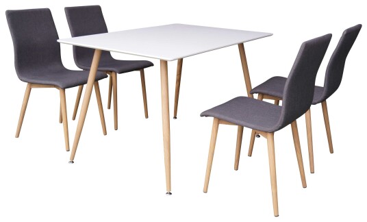 Venture Design Polar & Windu spisegruppe Hvit/grå 4 st stoler & bord 120 x 75 cm