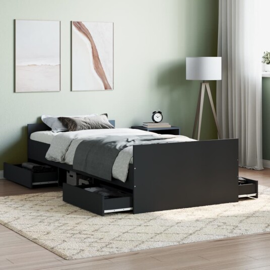 vidaXL Sengeramme med hode- og fotgavl svart 100x200 cm 8721012157538