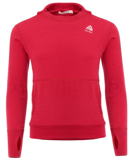 Aclima WarmWool Hood Sweater, Junior Jester Red/Beige Melange 150