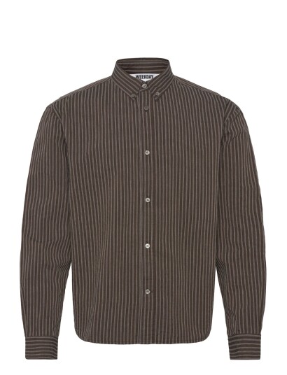 Weekday Relaxed Striped Button-Down Shirt - Brown - S