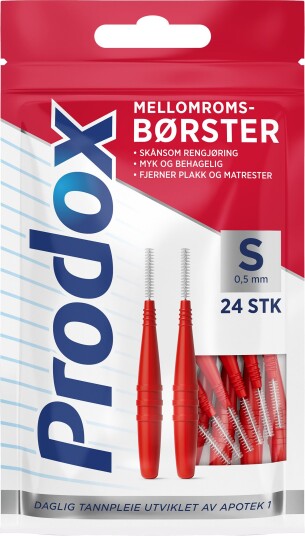 Prodox mellomromsbørste rød S 0,5 mm 24 stk