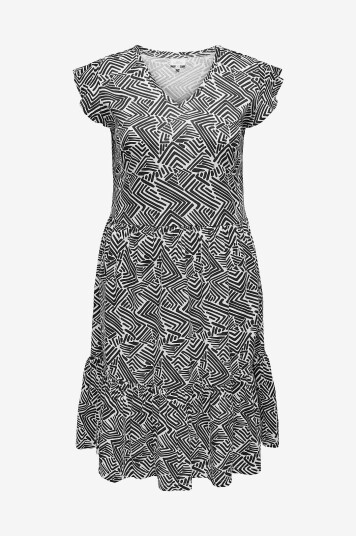 Only Carmakoma - Kjole carMay Life Cap SL Frill Dress Aop - Svart
