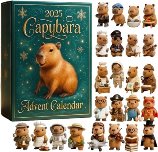 Vannsvin Adventskalender 2025 – 24 dagers nedtelling til jul med søte capybara ornamenter juletrepynt for dyreelskere