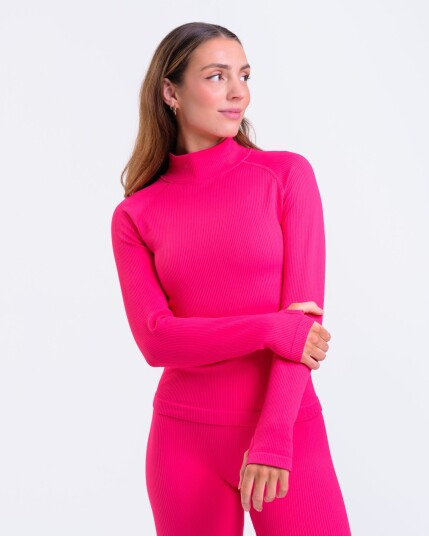 Bumpro Perfect Rib Sweatshirt Turtleneck Pink Rasberry L