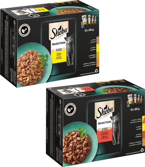 Sheba Våtfôr Selection I Saus Porsjonsposer Mix Selection I Saus + Selection I Saus Fjærkre 48 X 85 G