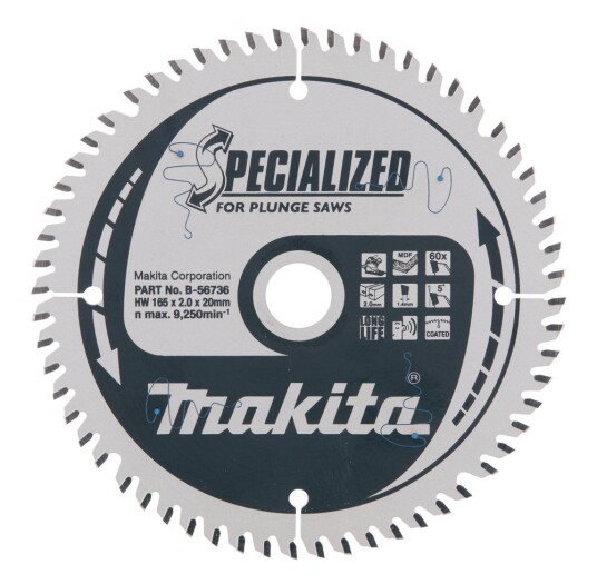 Makita 165mm Sirkelsagblad 60T for Innfelte Sirkelsager B-56792