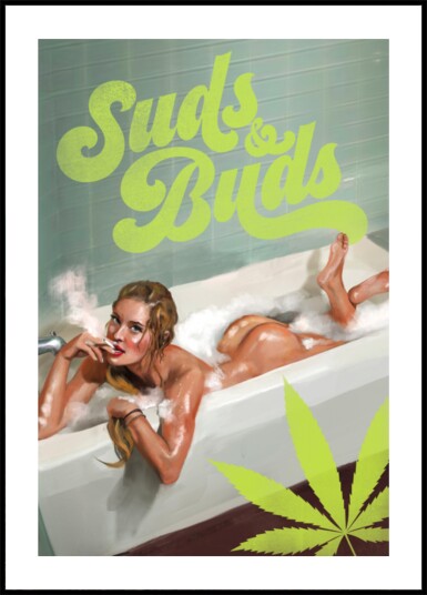 Suds Buds Sexy Girl Smoking Cannabis Joint In Bath Plakat / 30x40