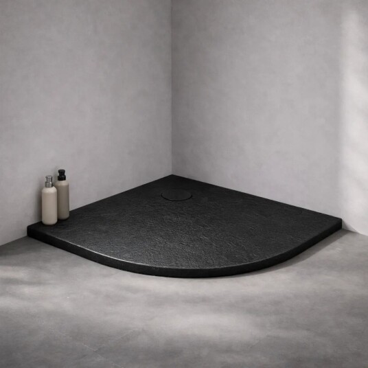 MILD STONE™ Dusjkar | Lav Utgave | Klassisk Buet | Sort | Skifereffekt - 80x80x4,5