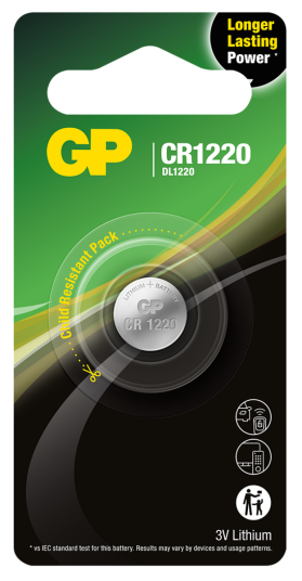 GP CR1220 Litium Knappcellebatteri 3V - 1 stk