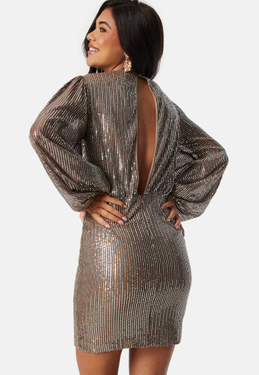 Bubbleroom Occasion L/S sequin short dress Nougat XL