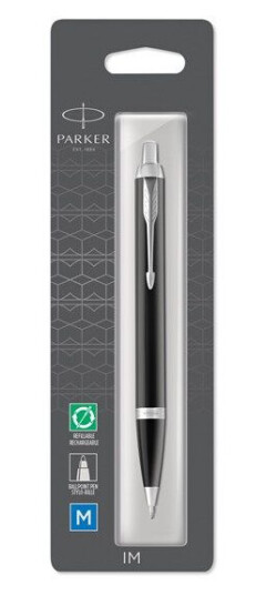 Parker IM Ballpoint Pen  Svart Lacquer with Chrome Trim  Medium Point Blå Ink Refill