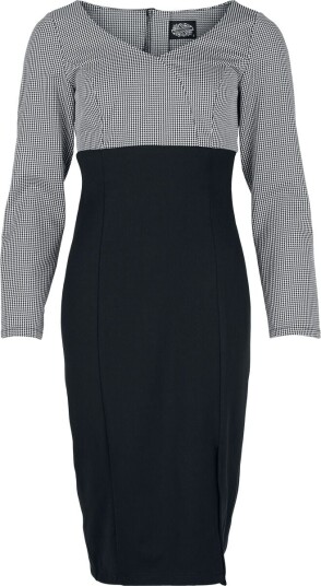 H&R London Rockabilly Middellang kjole Grå-Svart Wiggle-Kjole XS til XXL Damer svart-hvit