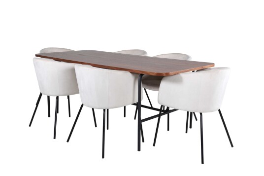 Venture Design Uno & Berit spisegruppe Beige/natur 6 stoler & bord 200 x 90 cm
