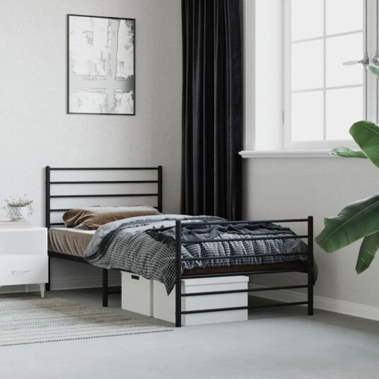 vidaXL Sengeramme i metall med hode- og fotgavl svart 100x200 cm
