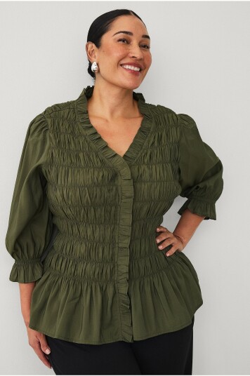 Ellos Plus collection Bluse med vaffelsøm Grønn