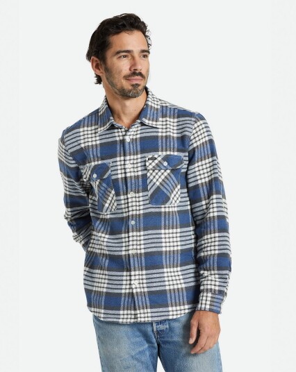 Brixton Bowery L/S Flannel Blå, Hvit