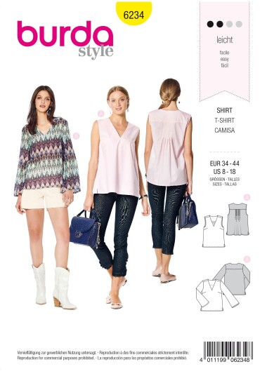 Burda 6234 - T-skjorte & Genser EUR: 34-44, US: 8-18