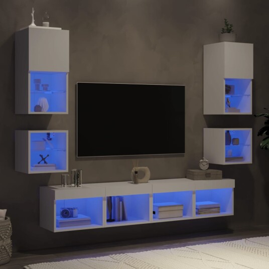 vidaXL Vegghengte TV-enheter med LED 8 deler hvit konstruert tre 8721012470057