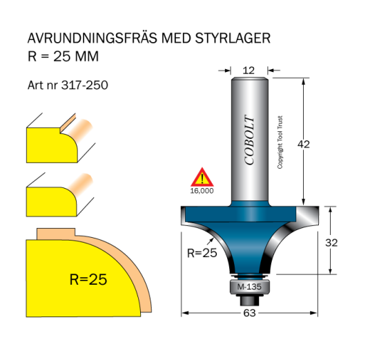 Cobolt 317-250 Avrundingsfres R=25 D=63 L=32 Maskintilbehør & forbruk