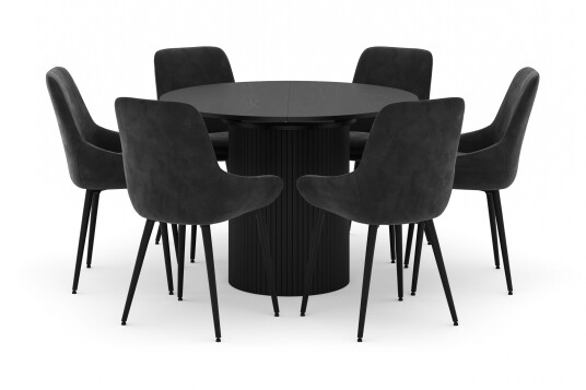 Scandinavian Choice Kopparbo Rund Spisegruppe 106 156cm med 6 Alsarp Spisestoler Svart