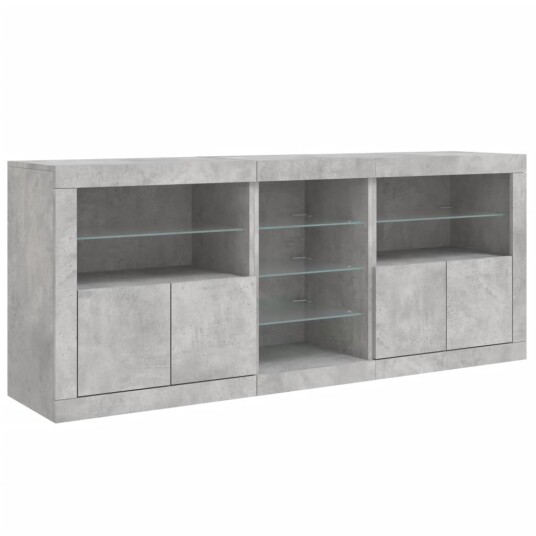 vidaXL Skjenk med LED-lys betonggrå 181,5x37x67 cm