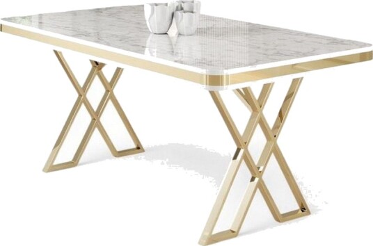 Calchera Spisebord 130 cm Rektangulær - Hvit Marmor/Gull