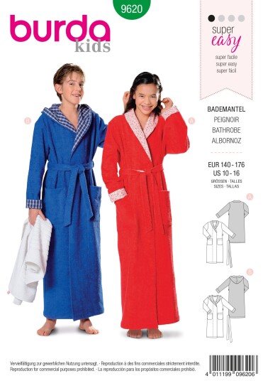 Burda 9620 - Badekåpe EUR: 140-176, US: 10-16