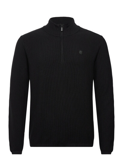 Knowledge Cotton Apparel Organic Cotton Half Zip Pique Knit - Black - M