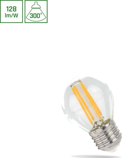 Spectrum E27 5,5W LED kronepære filament G45 700lm 4000K 300° spredning erstatter 55W Dimbar : Ikke dimbar Kulør : Nøytral