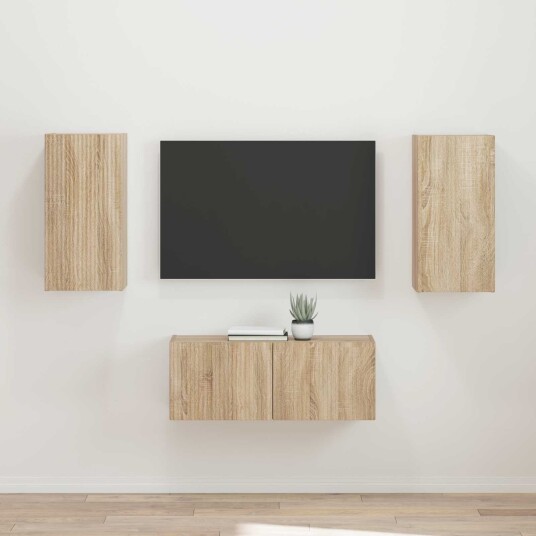 TV benksett Veggmontert 2 pcs Sonoma eik Konstruert tre