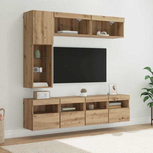 TV skap med LED stripelys 7 pcs Artisan Eik Konstruert tre TV skap med LED stripelys 7 pcs Artisan Eik Konstruert tre