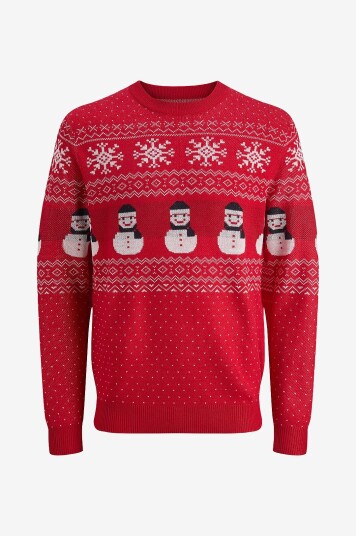 Jack & Jones Pullover jjXmas Andrew Knit Crew Neck Rød