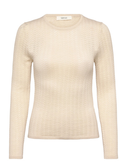 Selected Slfnaja Tight Ls Knit O Neck   Cream   M
