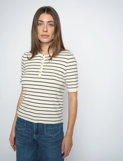 MOS MOSH Mmaliz Caliz Stripe Ss Knit Cream L MOS MOSH Mmaliz Caliz Stripe Ss Knit Cream L