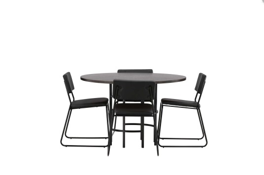Venture Design Copenhagen & Kenth spisegruppe Svart/mokka 4 stoler & bord 115 cm
