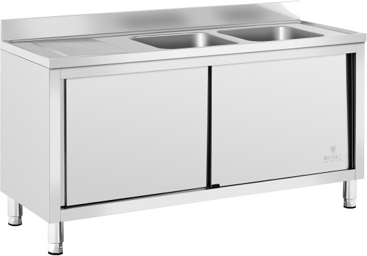 Oppvaskbenk - 2 kum - Royal Catering - Rustfritt stål - 160 x 60 cm RC-IKS03