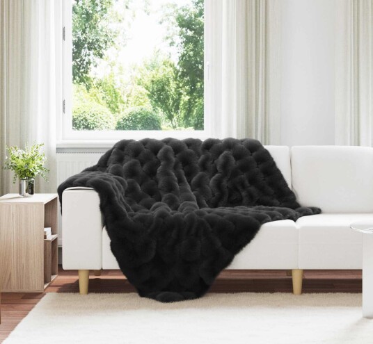 vidaXL Skliikkerteppe / pledd i kunstig kaninpels Olite 4 pcs Svart