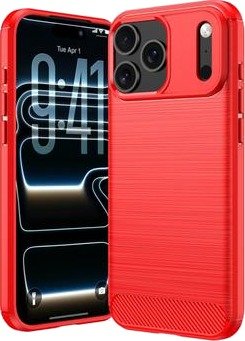iPhone 18 Pro børstet TPU-deksel - karbonfiber - rød