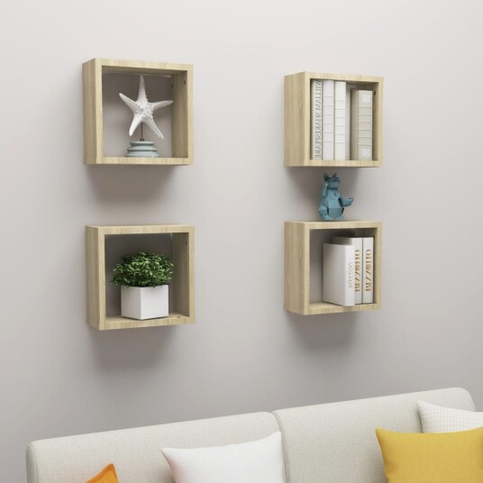 Vegghyller kubeformet 4 stk sonoma eik 30x15x30 cm 8720286594261 Vegghyller kubeformet 4 stk sonoma eik 30x15x30 cm 8720286594261