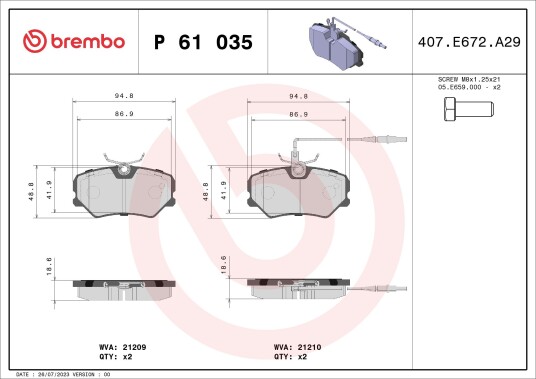 Bremseklosser BREMBO P 61 035 Bremseklosser BREMBO P 61 035