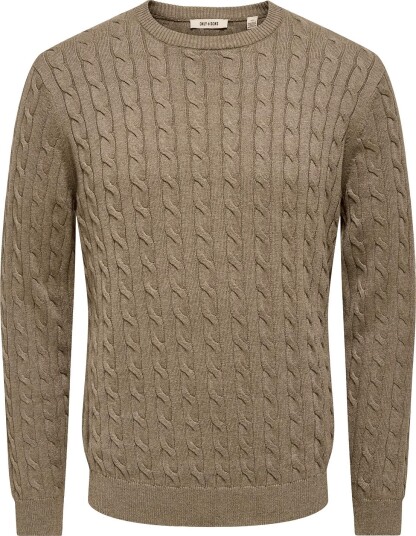 ONLY & SONS Onsloui Reg 12 Cabel Crew Knit Noos   Brown   XXL